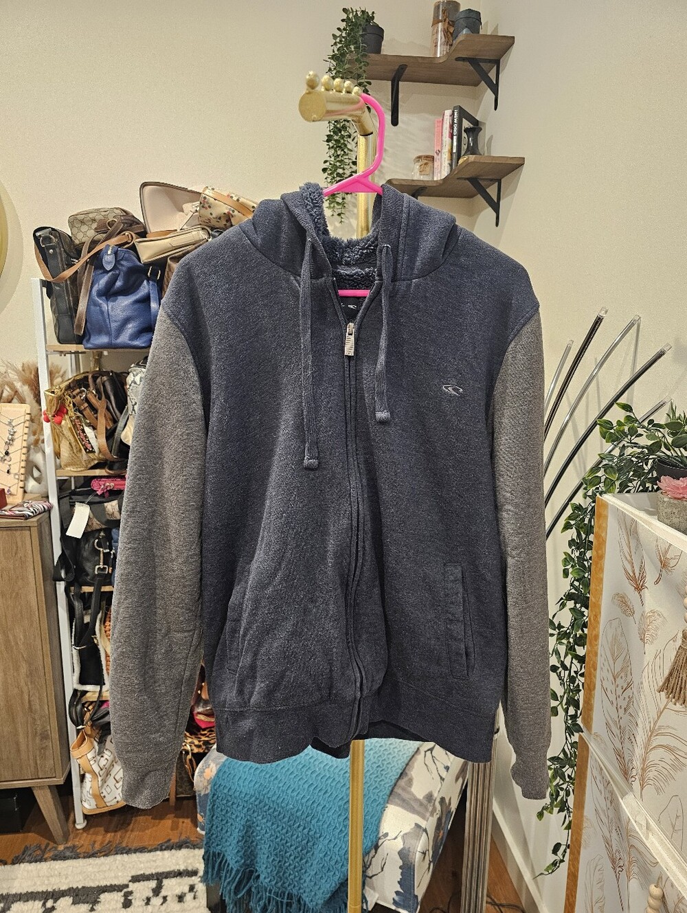 Vintage O'Neill Men's Two-Tone Zip Hoodie - Navy and Gray
